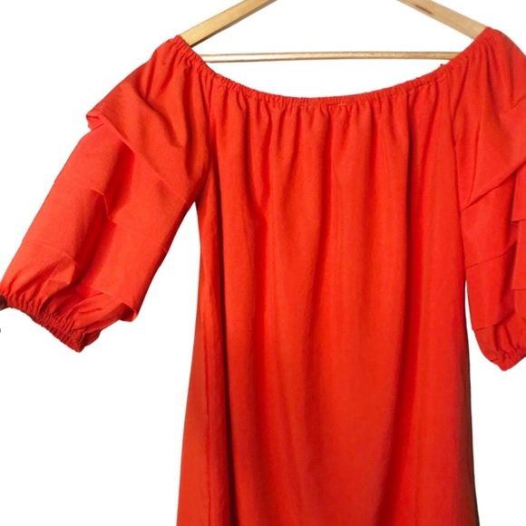 Elodie Red Bell Ruffle Puff Sleeve Elastic Neckline Mini Red Summer Formal Dress - Picture 10 of 16